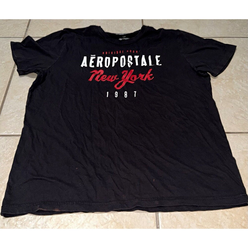 Aéropostale Men’s Cotton Crewneck Graphic Logo Shirt Black New York 1987 Size L